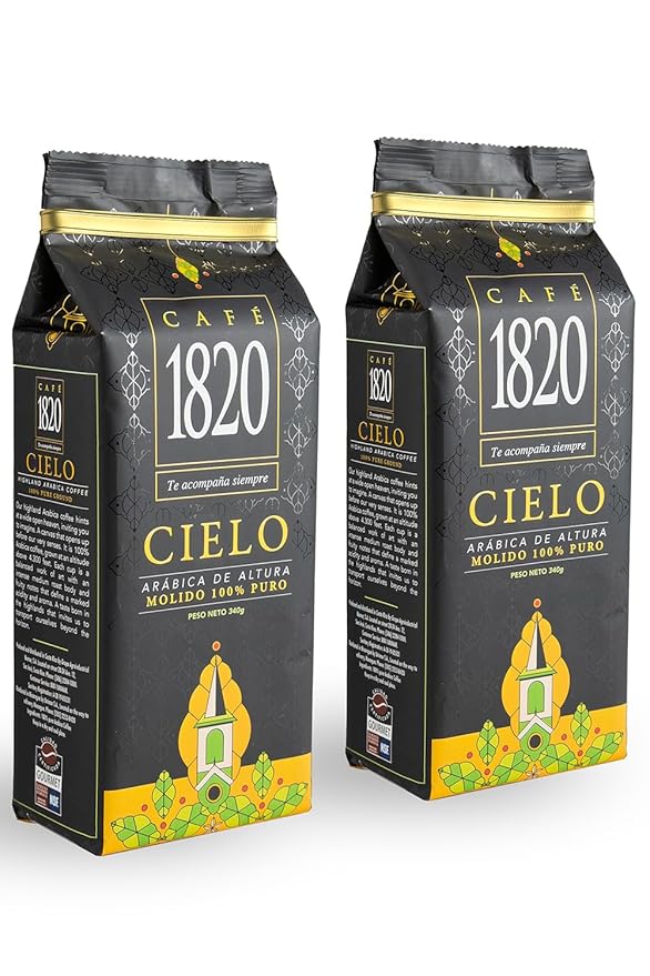 Café 1820 Cielo Gourmet, Premium Costa Rican Ground Coffee 100% Arabica, Medium Roast, High Altitude Coffee with Fruity Notes & Acidity, 12 oz (2 Pack)