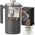 Extra Large French Press Coffee Maker 59 oz (1.75L), Large Capacity Stainless Steel Big French Press XL, Thermal Insulated Largest Coffee Maker with Double Walled Insulation, Gray