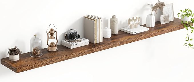 72 Inch Floating Shelves, 8 Inch Deep Floating Shelves for Wall, Hanging Shelf with Invisible Brackets, Deep Shelves for Bathroom, Bedroom, Living Room, Brown, Set of 1