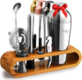 Mixology Bartender Kit: 10-Piece Bar Tool Set with Bamboo Stand | Perfect Home Bartending Kit and Martini Cocktail Shaker Set for a Perfect Drink Mixing Experience | Fun Housewarming Gift (Silver)
