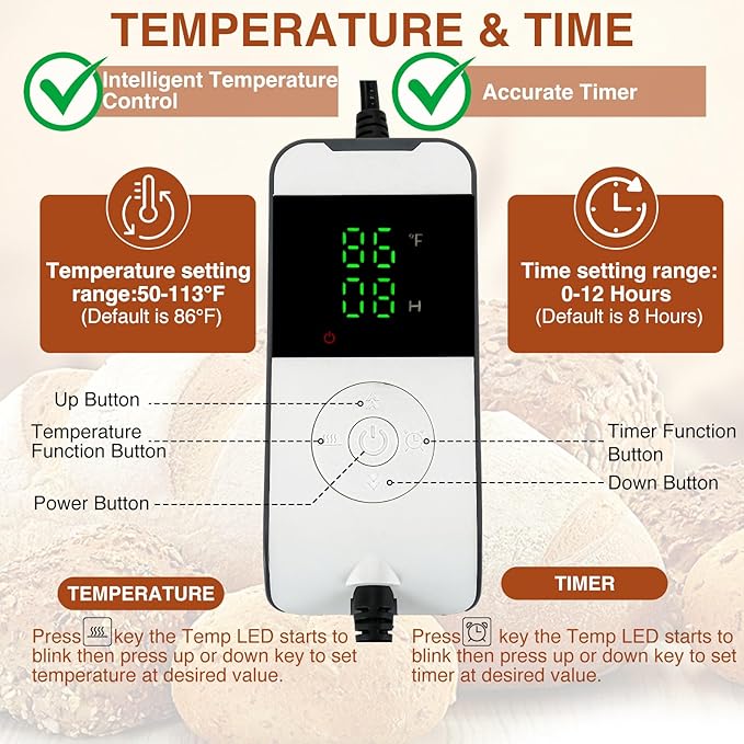 Bread Proofing Box with Heater for Precise Temperature Fermentation, Folding Zippered Dough Proofer Warming Box for Bread, Pizza, Sourdough, Yogurt and Handmade Soap