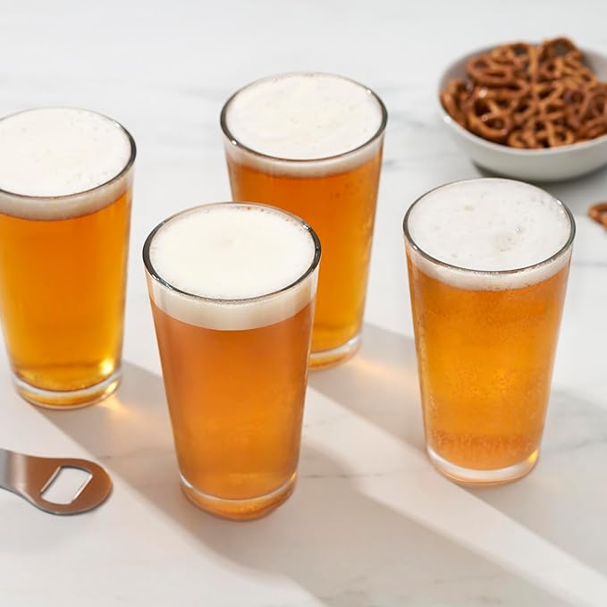 TRUE Stackable Beer Glasses, Pint Glasses for Beers, Water, Iced Coffee, Cocktails, Game Night, Beer Gifts for Men, BBQ Outdoor Party, Home Bar Accessories, Kitchen Glassware, 16 oz, Set of 6