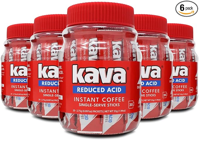 Kava Low Acid Instant Coffee Single Serve Stick Packets, 20 Count (Pack of 6)