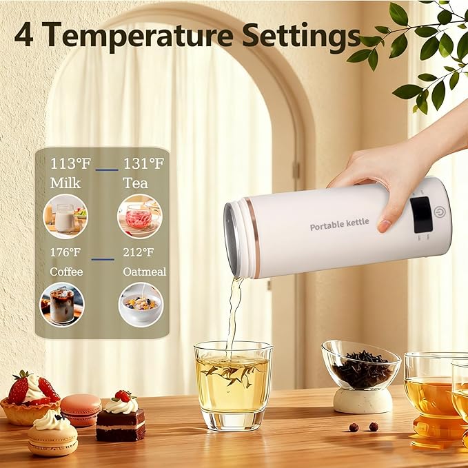 Portable Electric Kettle-400ML Mini/Small Travel waterc boiler with Temperature Control,LCD Display, Boil-Dry Protection,For brewing Tea, Coffee, Milk