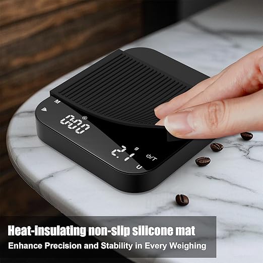 Rechargeable Coffee Scale with Timer, Diyife 3kg/0.1g High Precision Scale, 6 Units, HD LED Display, Long Battery Life, Portable Kitchen Scale for Espresso, French Press, Pour-Over Coffee