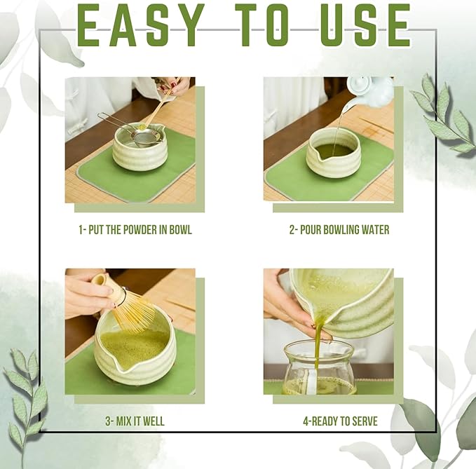 Matcha Whisk Set – 7-Piece Matcha Kit with Spouted Bowl, Bamboo Whisk & Holder, Scoop, Strainer & Spoon – Complete Japanese Tea Set for Beginners, Gifting & Ceremony – Gift Box Included