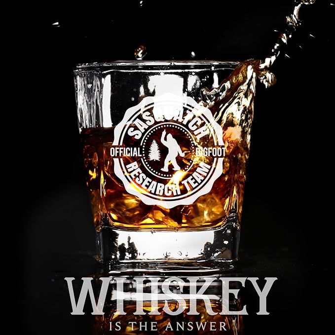 Onebttl Bigfoot Gifts for Men, Sasquatch Gifts, 8.5 oz Whiskey Glass for Lovers - Official Research Team