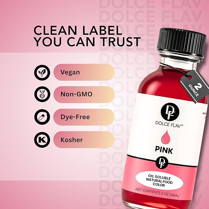 Dolce Flav Natural Pink Food Coloring – 2 oz Plant-Based Color from Beetroot with Graduated Dropper | Water-Soluble Liquid Dye for Baking, Frostings & Drinks | Kosher | Made in USA
