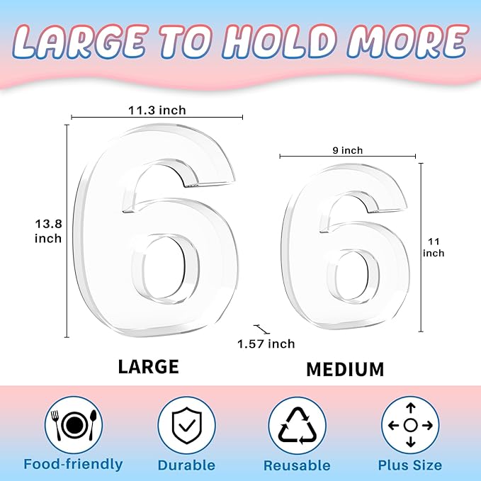 13.8" Extra Large Acrylic Number Charcuterie Board Box, Reusable Fillable Number Cake Candy Dish Display Serving Tray for Birthday Anniversary Party Decoration (6)