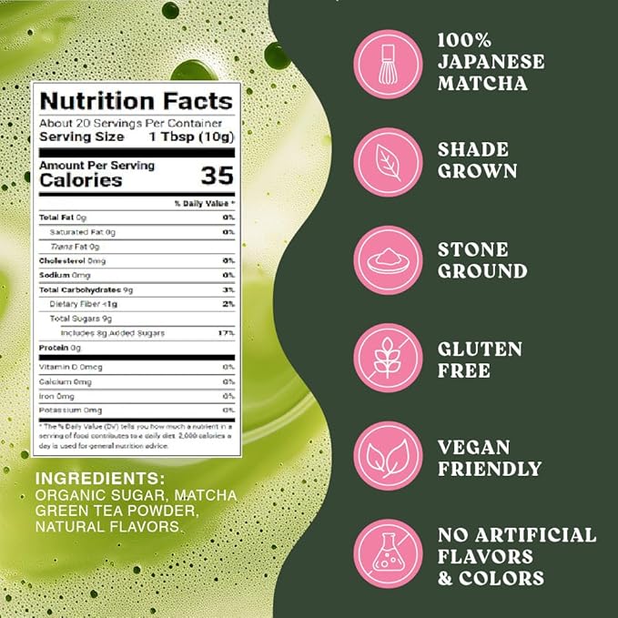 The Harmony Matcha Strawberry (7.05oz Bag - 20 Servings) Premium Japanese Matcha Powder, Rich in Antioxidants & L-Theanine, Sweetened with Organic Sugar, No Preservatives