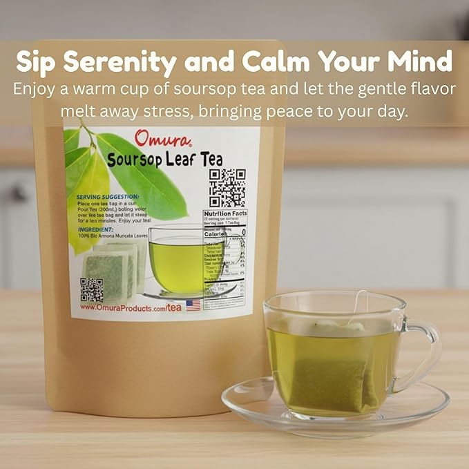 Omura 25 Soursop Graviola Leaf Tea Bags, 100% Natural and Pure from Soursop Leaves Hoja Guanabana Tea