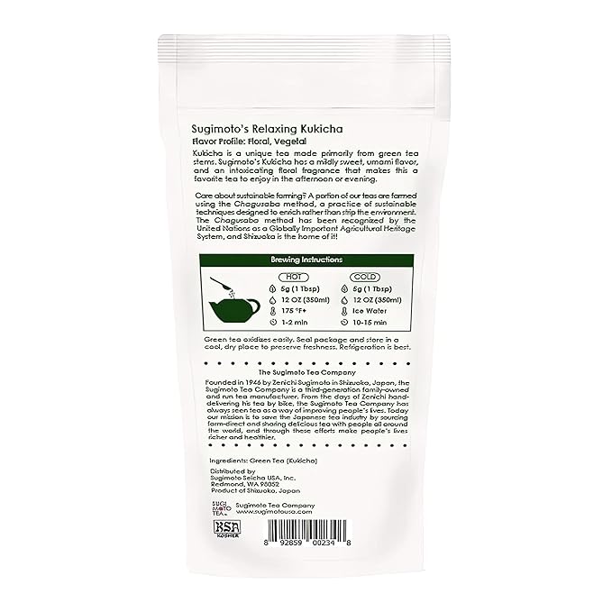 SUGIMOTO TEA Japanese Kukicha Stem Green Tea Loose Leaf 3.0 oz (86 g) Pack of 1