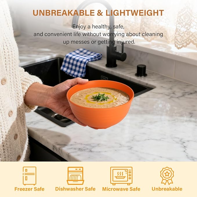 Homienly Wheat Starw Cereal Bowls, Unbreakable Bowl Set 6 PCS, Microwave and Dishwasher Safe Bowls, Alternative to Plastic Bowl Reusable, Bowl Set for Kitchen, Picnic, Camping, Party (26 OZ, Colorful)