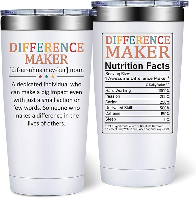 Difference Maker Gifts - Christmas Thank You Gift for Women, Men - Teacher Appreciation Gifts - Inspirational Gift for Coworker, Boss, Assistant, Employee - 20oz Tumbler
