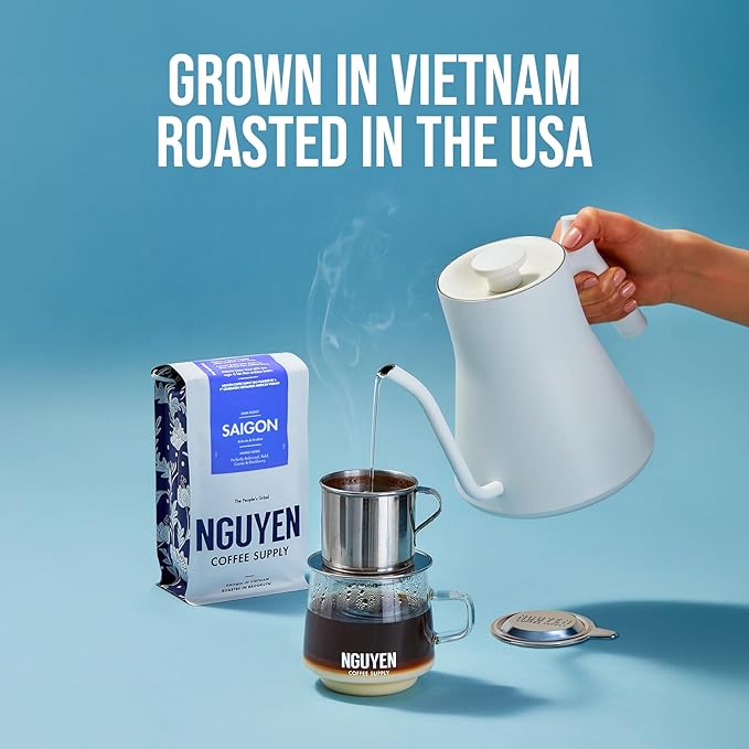 Nguyen Coffee Supply - Saigon Robusta & Arabica Blend: Dark Roast Premium Whole Coffee Beans, Vietnamese Single Origin, Low Acid with High Caffeine Content, Roasted in Brooklyn [12 oz Bag]