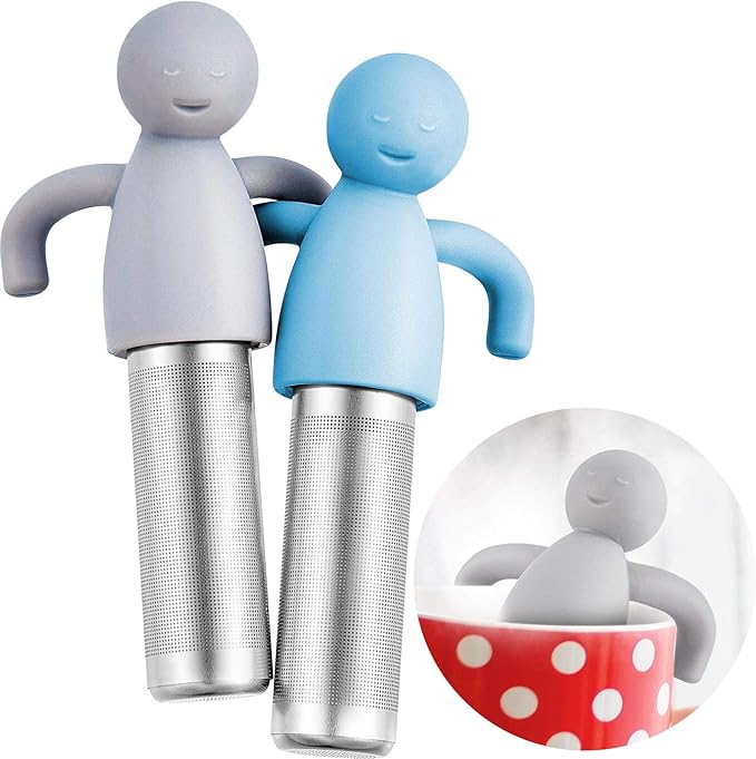 2 Pieces Tea Infuser for Loose Tea Cute Fine Mesh Tea Strainer Stainless Steel Tea Filter Ball Tea Diffuser Steeper for Teacups Teapots (Blue, Gray)