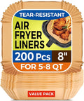 Air Fryer Paper Liners, 200pcs Air Fryer Liners Disposable, 8" Square Baking Liner for 5-8 qt Airfryer Basket, Non-stick and Oil Proof Parchment Paper for Oven, Pans & Baking