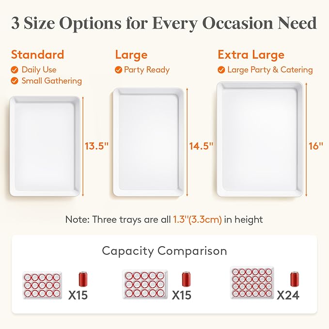 Lifewit 8 Pcs Plastic Serving Tray for Party Supplies, 15" x 10" White Trays for Serving Food, Reusable Large Platter for Buffet, Fruit, Dessert, Veggie, Holiday Christmas Essentials, Rectangle