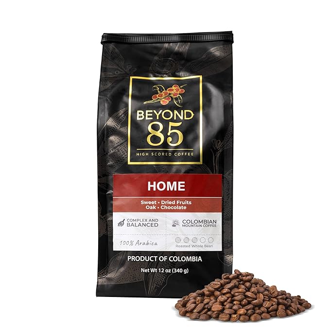 BEYOND 85 COFFEE, Home, Colombian Coffee, Premium Quality, Medium Roast, Sweet Notes & Floral Aroma, Whole Bean, 12 OZ
