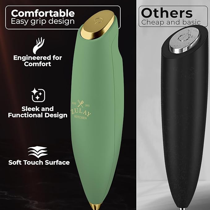 Zulay Kitchen Patented Tornado Triple Whisk Milk Frother with 4 Duracell Batteries – Handheld Foam Maker for Coffee, Lattes, Matcha & Hot Chocolate – Rich, Creamy Froth in Seconds