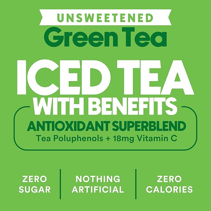 Ryl Iced Tea, Unsweetened Green Tea, Antioxidant Superblend, Zero Sugar, Zero Carb, Zero Calorie Iced Tea, 16.0 Fl Oz (12-Pack)