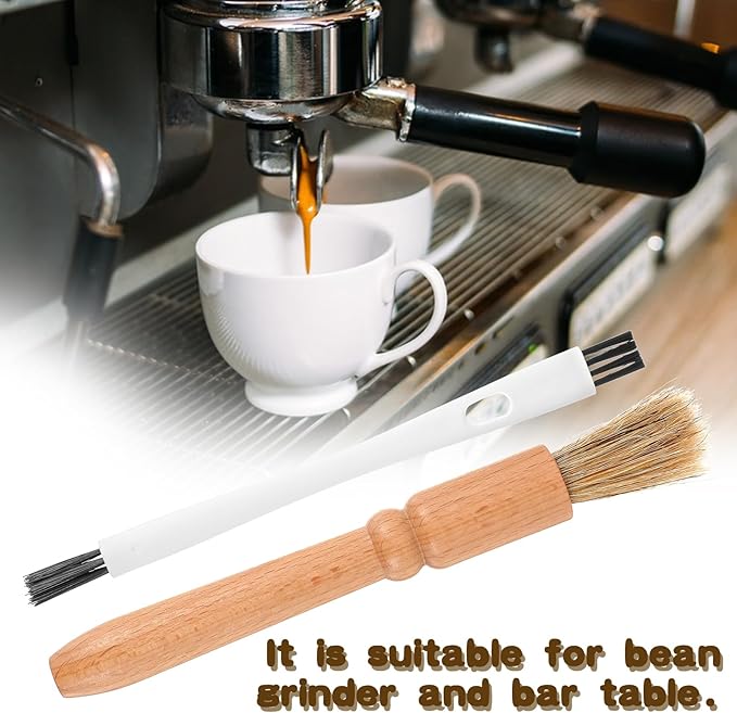 2 Pcs Coffee Grinder Brush, Espresso Brush Machine Brushes Cleaner Tool with Wooden Handle and Natural Bristles for Barista Home Kitchen Bean Grain Coffee Tool
