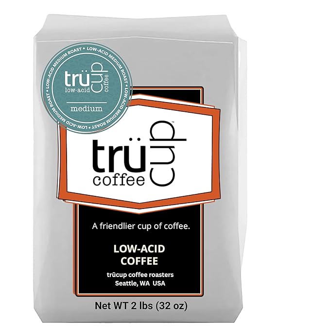 trücup Low Acid Coffee, Whole Bean Coffee Medium Roast 2 LB, Natural Water&Steam Process (60% Less Acid), Smooth Flavor, Stomach-Friendly Rich in Antioxidants