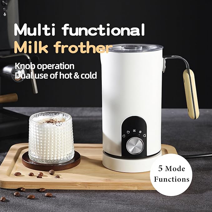 Electric Milk Frother,5-in-1 Milk Steamer with Touch Control,350ml Automatic Warm and Cold Foam Maker,Milk Warmer for Coffee,Latte,Cappuccinos Macchiato,Hot Chocolate,Anti-burn Propeller