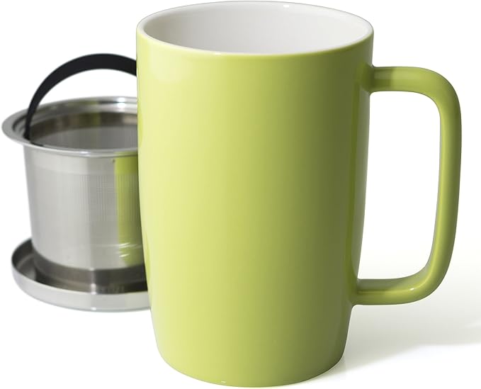 FORLIFE Dew Glossy Finish Brew-In-Mug with Basket Infuser & "Mirror" Stainless Lid 18 oz., Lime