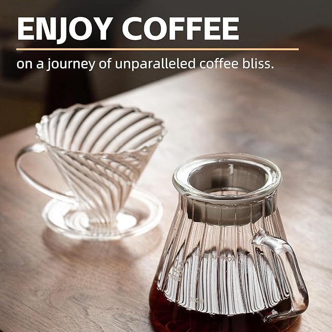 Coffee Dripper, Resuable Pour Over Coffee Maker With Handle, Slow Brewing Coffee Pour Over for Cafe, Travel, Home&Offices with 100 Filter Papers (Borosilicate Glass, 1-4 Cups)