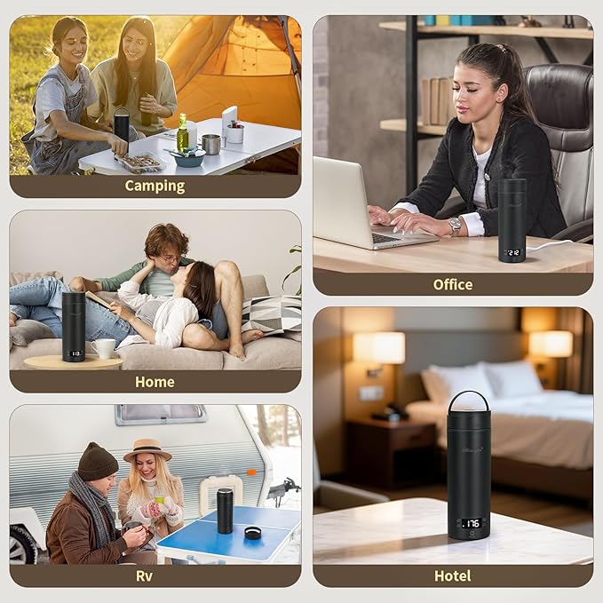 Travel Electric Tea Kettle, 450ML Small Water Boiler Kettle Electric with 4 Temp Settings, Auto Shut-Off & Boil Dry Protection, 304 Stainless Steel Portable Bottle Warmer for Travel, Black