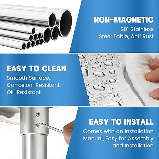 Stainless Steel Table for Prep & Work with Undershelf 18 x 24 Inches NSF Metal Commercial Kitchen Prep Table with Adjustable Under Shelf Worktable for Restaurant Home Outdoor