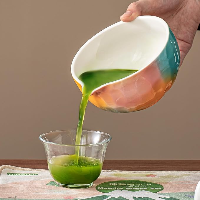 Clay&Fire Matcha Whisk Set，9 Pcs Ceramic Matcha Set, 15 OZ Matcha Bowl with Spout and Whisk，Matcha Kit for Friend, Ideal Gift for Matcha Lover（Sugar）