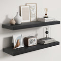 Fun Memories Rustic Floating Shelves for Home Decor, 8 Inch Deep Floating Shelf, Solid Wood Floating Wall Shelves 30 Inch Long, Deep Wall Shelves for Bathroom, Living Room, Black Finsh, Set of 2