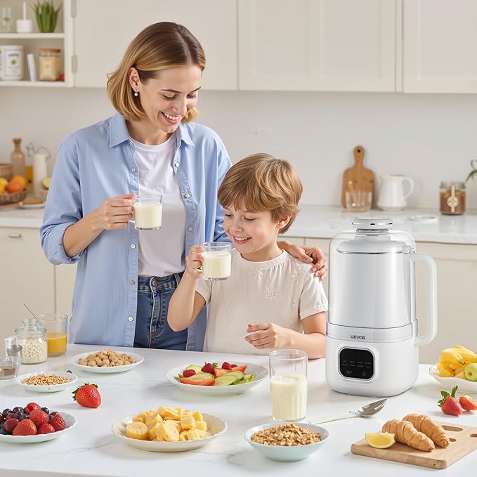 VEVOR 8-in-1 Nut Milk Maker, 34 oz Soy Milk Maker with Soundproof Cover for Homemade Oat, Nut, Soy, Juice, Milkshake, Rice Cereal, Plant-Based Beverages with Self-Cleaning, Boil Water, 12-Hour Delay