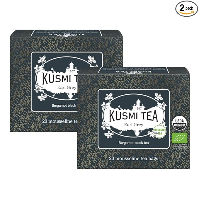 Kusmi Tea - Pack of 2 Boxes of Tea Bags - Earl Grey - Organic Earl Grey Black Tea - Flavored with Italian Bergamot Essential Oil - Strong, Robust, Caffeinated Tea - 2x20 Tea Bags