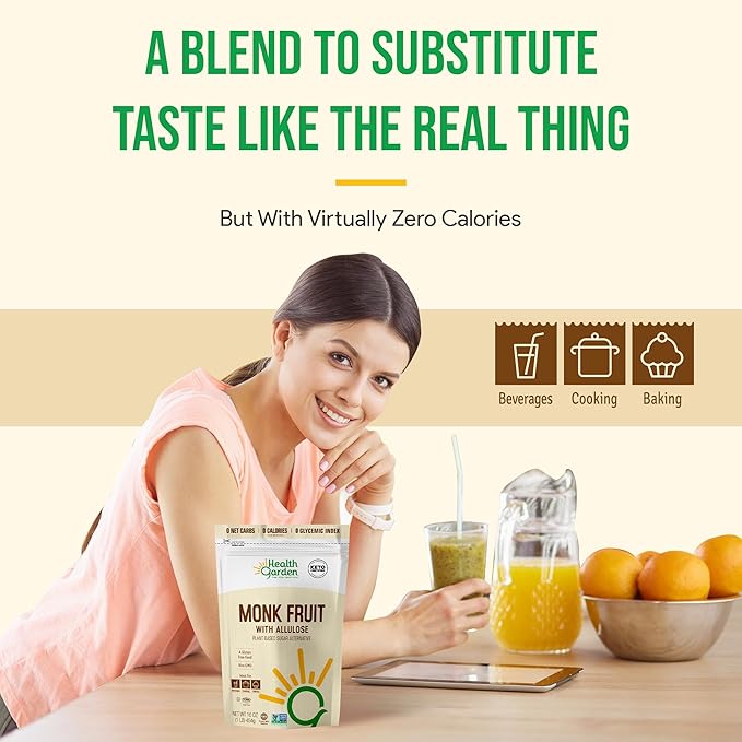 Health Garden Monk Fruit with Allulose Sweetener - Natural Plant-Based Sugar Alternative with Zero Calories - Ideal for Keto Diets, Gluten-Free, Vegan, and Non-GMO - 2.5lb