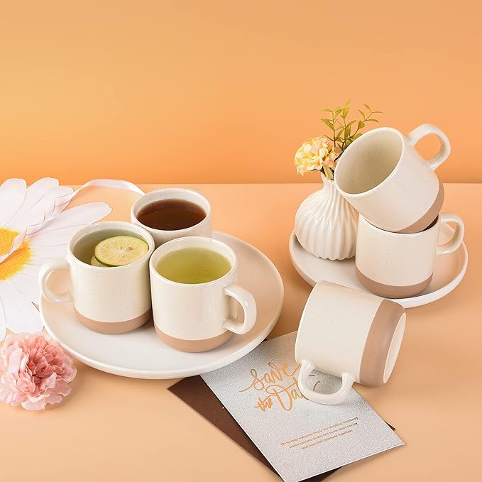 12oz Coffee Mug Set for 6, Tea Cups with Handle for Coffee, Tea, Cocoa, Milk (Cream)