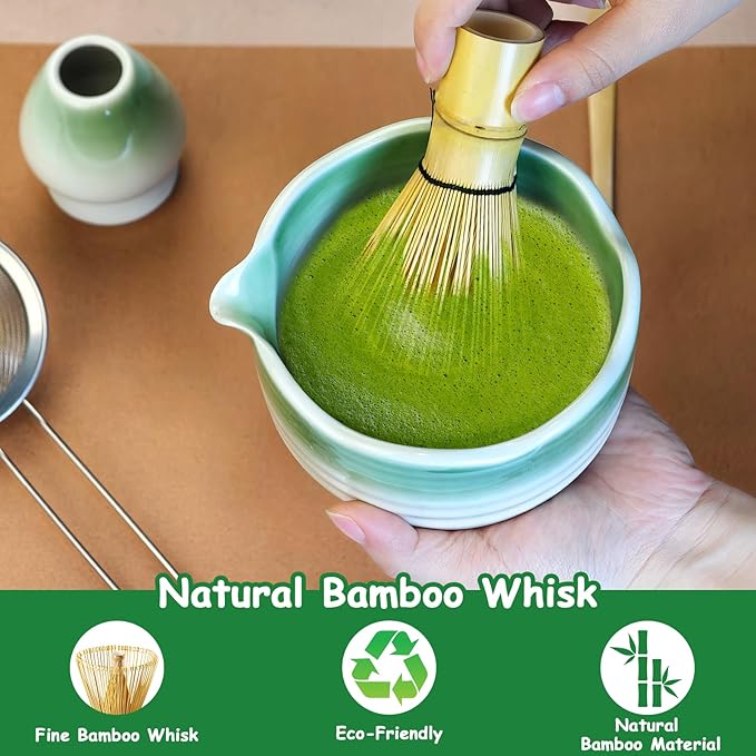 Matcha Whisk Set, 5 Pcs Matcha Set with Matcha Bowl, Whisk Holder, Sifter, Bamboo Whisk and Scoop, Gift for Friend Family Matcha Tea Lovers, Matcha Kit