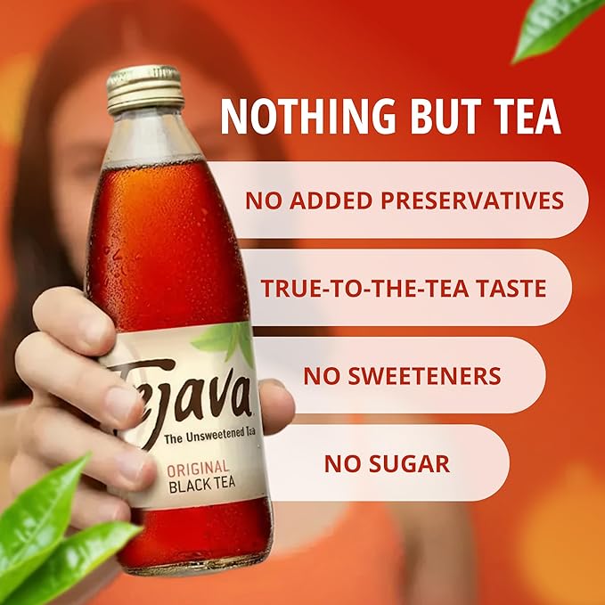 Tejava Original Unsweetened Black Iced Tea, 24 Pack, 12oz Glass Bottles, Non-GMO, Kosher, No Sugar or Sweeteners, No calories, No Preservatives, Brewed in Small Batches