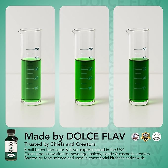 Dolce Flav Natural Green Food Coloring – 2 oz Vibrant Plant-Based Color from Green Apple | Water-Soluble Liquid Dye for Baking, Drinks & Frostings | Graduated Dropper Included | No Artificial Dyes | Kosher | Made in USA