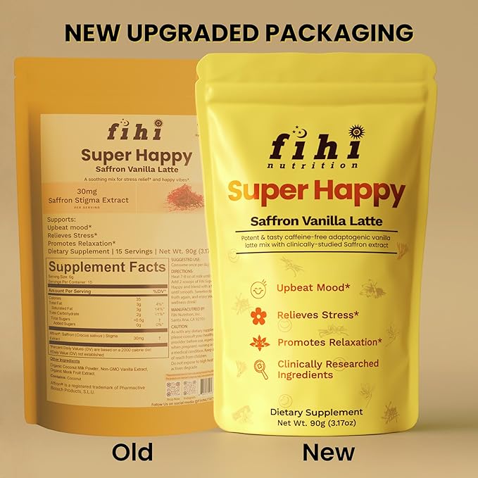 Super Happy – Mood & Emotional Wellness | Clinically Studied Saffron Superfood Latte Powder | Clean, Effective, Made in California