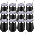 MEWAY 12oz Insulated Wine Tumbler with Press-In Lid, Double Wall Vacuum Stainless Steel Travel Tumbler with Straw,Travel Cup for Coffee, Gift for Woman Under 10 dollars(Black Leopard,Set of 12)
