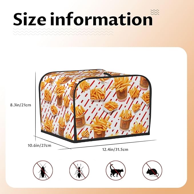 Chips Pattern 4 Slice Toaster Cover Wide Slot Dustproof Bread Maker Cover Fingerprint Bakeware Protection Kitchen Appliance Cover Toaster Bag