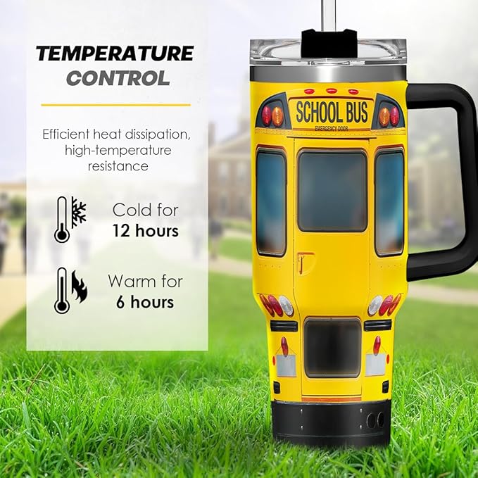 SANDJEST School Bus Driver Gift, 40oz Stainless Steel Insulated Coffee Tumbler With Lid & Straw, Travel Mug Appreciation Gift for Men Women Christmas Birthday Back To School