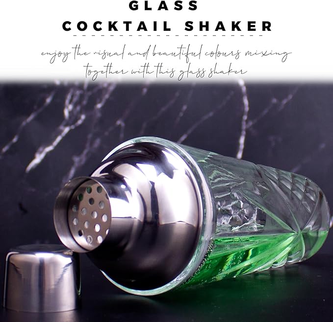 Cocktail Shaker Set - Glass Mixed Drink Shakers Cocktail Set, Martini Shaker with Strainer for Bars, Whiskey, Cocktails (Silver Set)