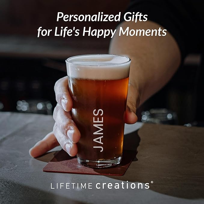 Lifetime Creations Engraved Personalized Name Pint Glass - Custom 16 oz Beer Glass Etched with Name Vertical, Made in USA