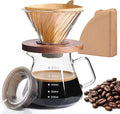 Pour Over Coffee Maker, Borosilicate Glass Drip Coffee Maker with Reusable Stainless Steel Filter and Cork Grip for Home Café (Walnut Collar, 20 OZ)