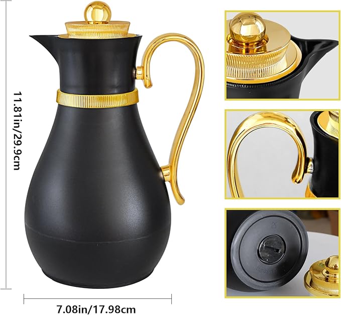 Insulated Thermal Coffee Carafe, 33 oz, Arabic-Style Coffee Pot,Insulated Carafe Flask for Coffee Hot Cold Drink Tea,Housewarming Ornaments (Black)
