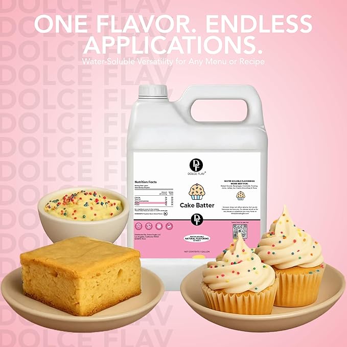 Dolce Flav Cake Batter Flavoring – 32 Ounce Water-Soluble Kosher, Sugar-Free, Concentrated Birthday Cake Flavor for Frosting, Cupcakes & Ice Cream